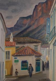 Street in Leonidio — Oil painting, Canvas, 46.00×65.00cm — Theodoros Markellos